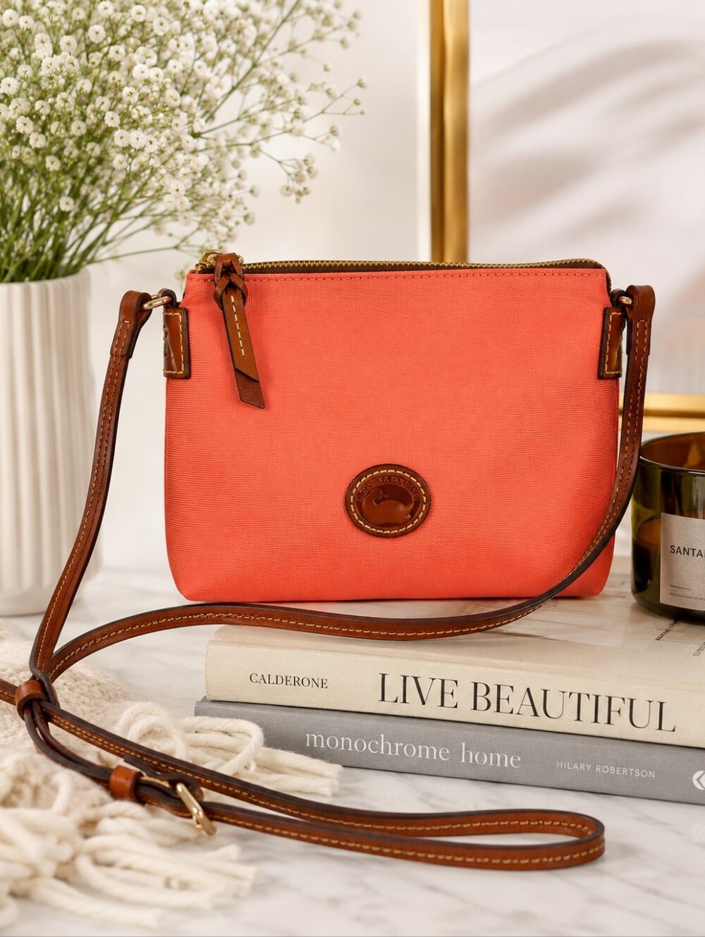 Dooney & Bourke Nylon with Leather Pouchette Crossbody Bag – Peach NEW